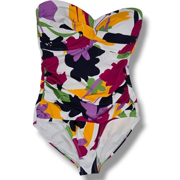 Anne Cole Women’s Strapless One-Piece Swimsuit Floral Print Size 10 - Picture 1 of 7